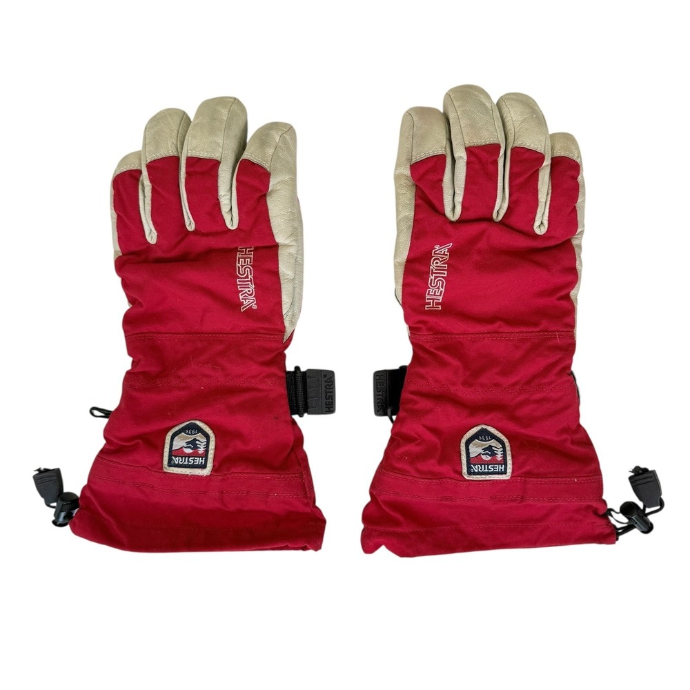 Hestra Army Leather Heli Ski Gloves Unisex Size 8 Red White Winter Snow Gorpcore - Picture 12 of 16